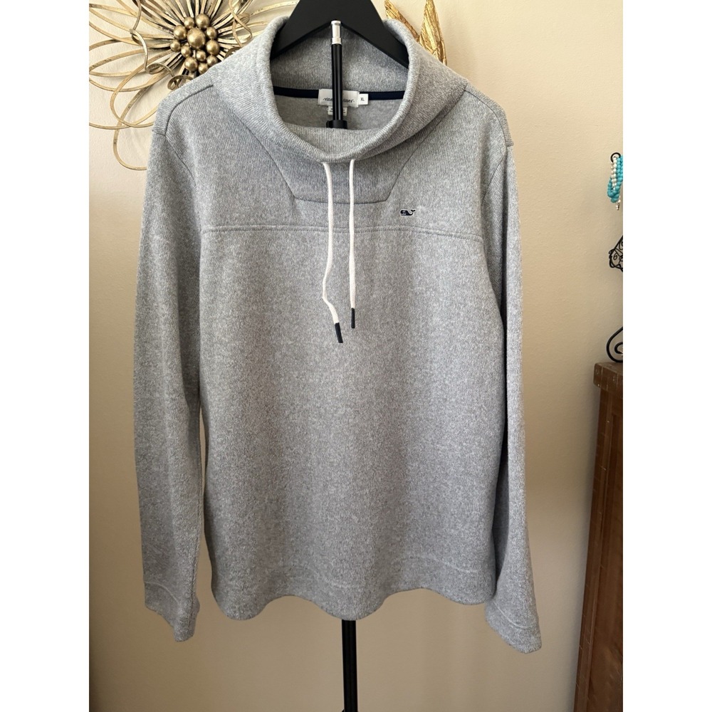 Vineyard Vines Pullover XL Gray Cowl Neck Drawstring Sweater Whale Logo Cozy